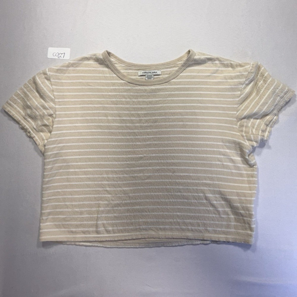 American Eagle Women's XS Crew Neck Short Sleeve Ribbed Knit Striped Crop Tee